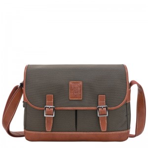 Longchamp Boxford L Crossbody bag - Recycled canvas Crossbody bags Brown | IT77-I6YN