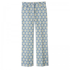 Longchamp Embroidered denim trousers - Denim Trousers & shorts Sky Blue | MN66-X2MF