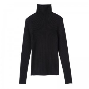 Longchamp High collar fitted jumper - Knit Tops & Blouses Black | PZ68-O5QT