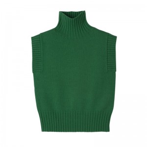 Longchamp High collar no sleeve jumper - Knit Tops & Blouses Green | PG22-B3UR