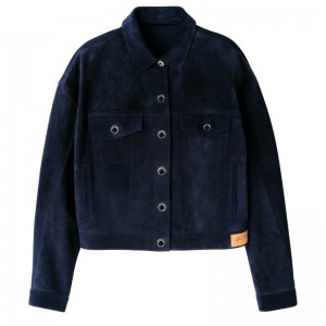 Longchamp Jacket - Leather Coats & Jackets Navy | UV01-Q8CT