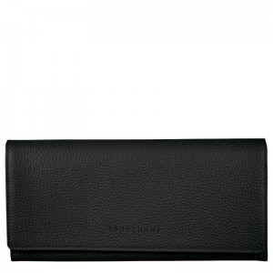 Longchamp Le Foulonné Continental wallet - Leather Wallets Black | ZN07-O9GS