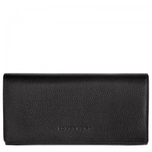 Longchamp Le Foulonné Continental wallet - Leather Wallets Black | GQ58-P4JH