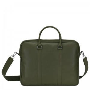 Longchamp Le Foulonné M Briefcase - Leather Briefcase Khaki | OB62-S2LC