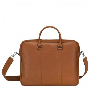 Longchamp Le Foulonné M Briefcase - Leather Briefcase Caramel | WG05-Y3QG