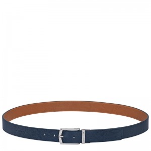 Longchamp Le Foulonné Men's belt - Leather Belts Navy/Caramel | LM64-Z0XV