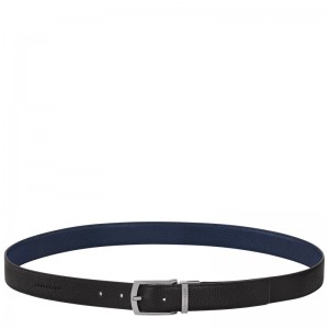 Longchamp Le Foulonné Men's belt - Leather Belts Black/Navy | ZW06-W5TB