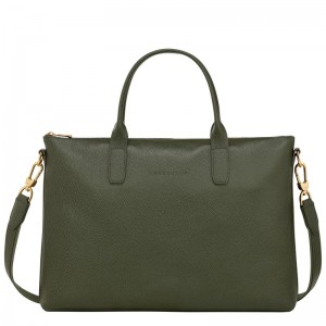 Longchamp Le Foulonné S Briefcase - Leather Briefcase Khaki | QB21-U5RQ