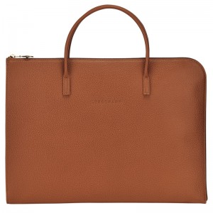 Longchamp Le Foulonné S Briefcase - Leather Briefcase Caramel | AQ11-A2PJ