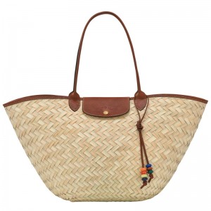 Longchamp Le Panier Pliage XL Basket bag - Palm straw Handbags Brown | CL54-E0FX