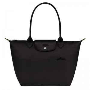 Longchamp Le Pliage Green M Tote bag - Recycled canvas Shoulder bags Black | PP44-X9ZL