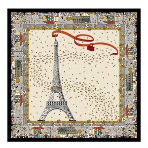 Longchamp Le Pliage in Paris Silk scarf - Silk Silk Scarves Ecru | GU96-H5DL