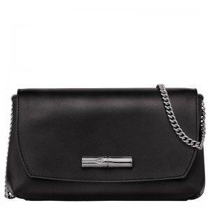 Longchamp Le Roseau Clutch - Leather Crossbody bags Black | QQ16-V1JR