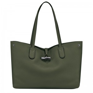 Longchamp Le Roseau Essential L Tote bag - Leather Shoulder bags Khaki | LV32-J0TE