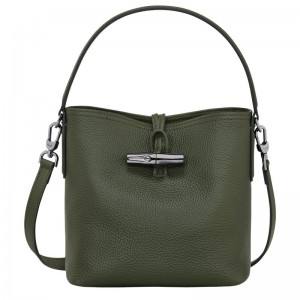 Longchamp Le Roseau Essential XS Bucket bag - Leather Crossbody bags Khaki | EV73-E9RM