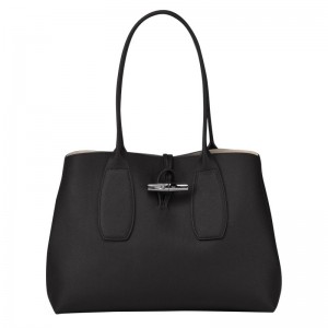 Longchamp Le Roseau L Tote bag - Leather Shoulder bags Black | JU48-L3JT