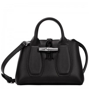 Longchamp Le Roseau XS Handbag - Leather Handbags Black | VA85-L0GJ