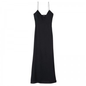 Longchamp Long dress - Crepe de Chine Dresses & Skirts Black | QG14-T6BP