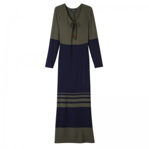 Longchamp Long dress - Jersey Dresses & Skirts Navy/Khaki | QL25-Y5TT