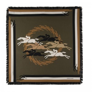 Longchamp Longchamp Jumping Silk scarf 70 - OTHER Silk Scarves Khaki | DF05-L4HZ