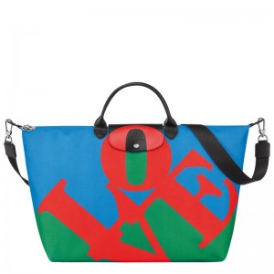 Longchamp Longchamp x Robert Indiana Travel bag - Canvas Travel bags Red/Navy | RS77-H1OG