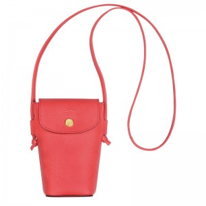 Longchamp Épure Phone case with leather lace - Leather Pouches & Cases Strawberry | NA37-O1BU