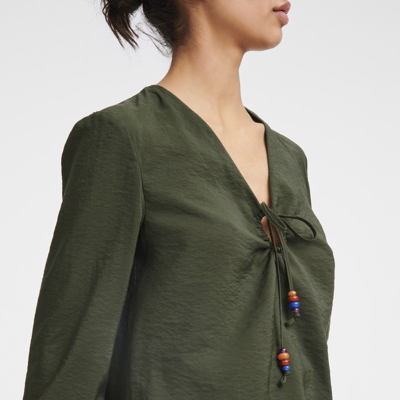 Longchamp Blouse - Crepe Tops & Blouses Khaki | HB34-V6UP