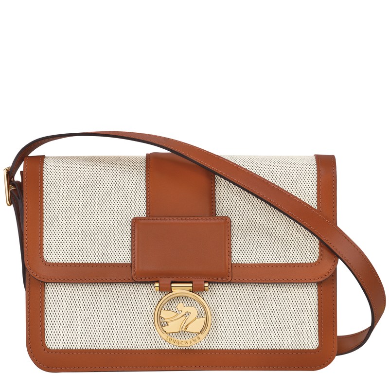 Longchamp Box-Trot M Crossbody bag - Canvas Crossbody bags Cognac | EW88-O6XB