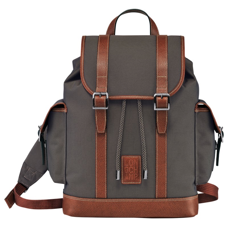 Longchamp Boxford Backpack - Recycled canvas Backpacks Brown | EB84-D3UM