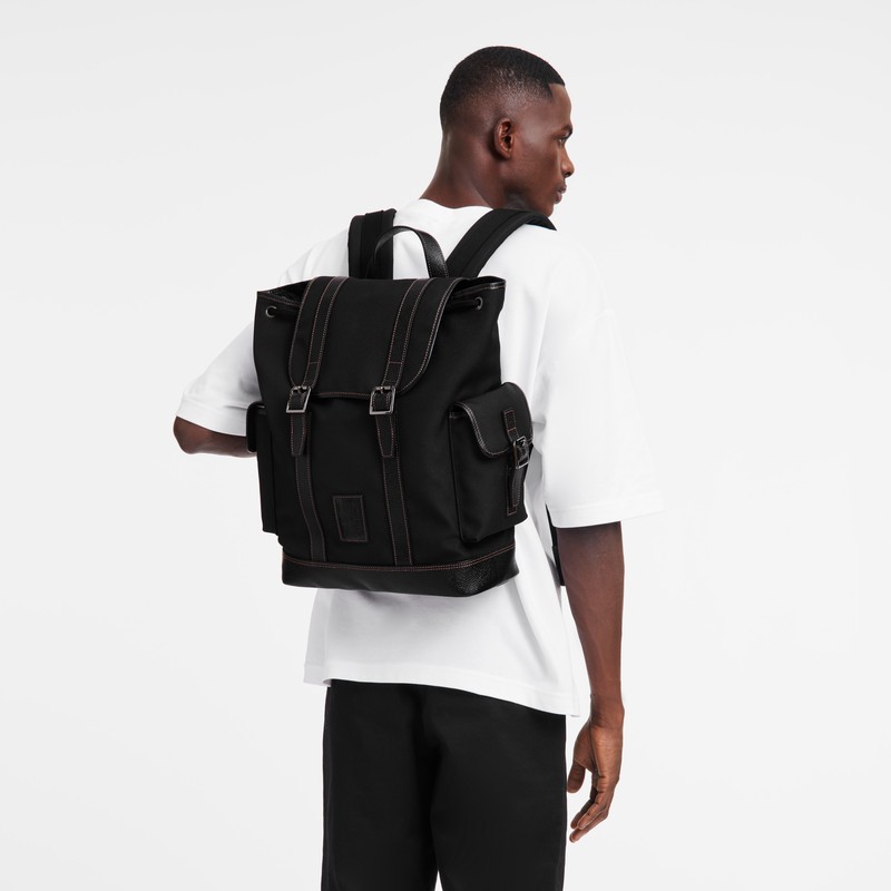 Longchamp Boxford Backpack - Recycled canvas Backpacks Black | MN29-K8IX