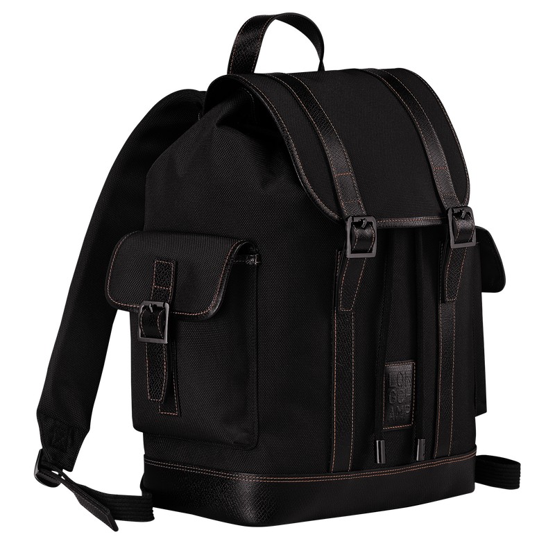 Longchamp Boxford Backpack - Recycled canvas Backpacks Black | MN29-K8IX