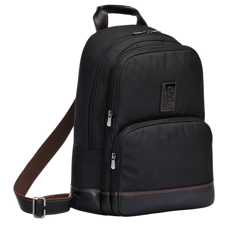 Longchamp Boxford Backpack - Recycled canvas Backpacks Black | FT17-Q8FN