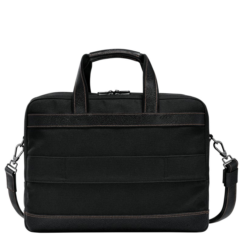 Longchamp Boxford L Briefcase - Recycled canvas Briefcase Black | LF38-G4JO