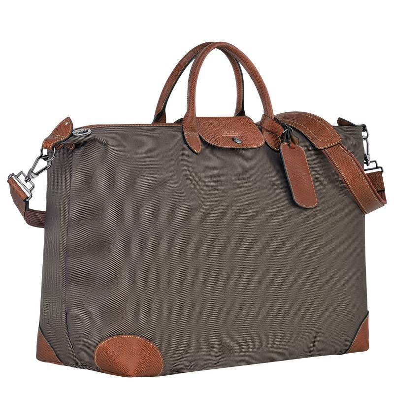 Longchamp Boxford M Travel bag - Recycled canvas Travel bags Brown | HW50-G6VM