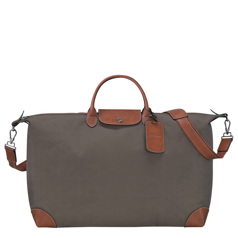 Longchamp Boxford M Travel bag - Recycled canvas Travel bags Brown | HW50-G6VM