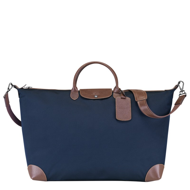 Longchamp Boxford M Travel bag - Recycled canvas Travel bags Blue | IG74-P0ZA