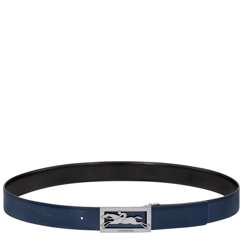 Longchamp Delta Box Men's belt - Leather Belts Black/Navy | PQ34-O4ZR