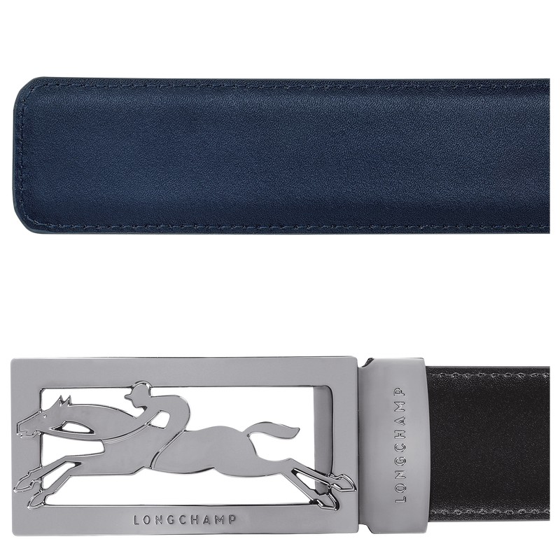 Longchamp Delta Box Men's belt - Leather Belts Black/Navy | PQ34-O4ZR