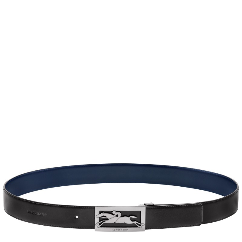 Longchamp Delta Box Men\'s belt - Leather Belts Black/Navy | PQ34-O4ZR