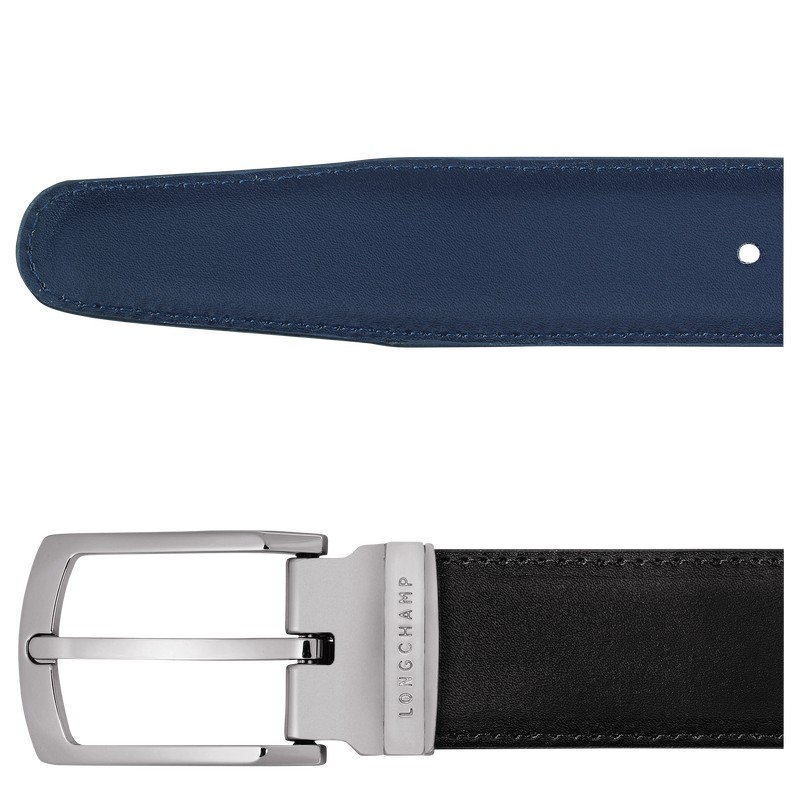 Longchamp Delta Box Men's belt - Leather Belts Black/Navy | LC92-A8BX