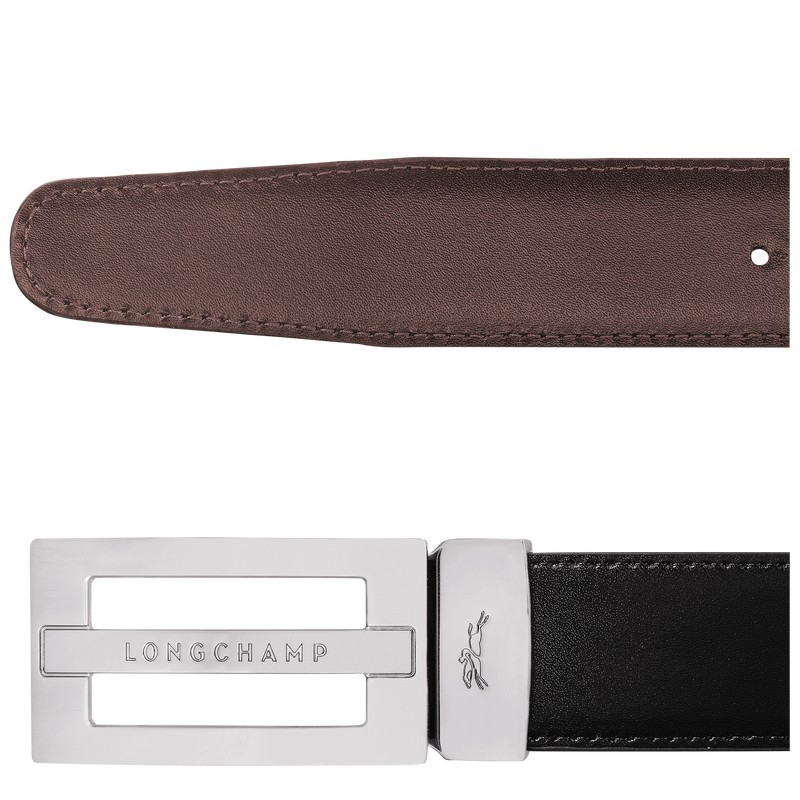 Longchamp Delta Box Men's belt - Leather Belts Black/Mocha | HN04-H2VK