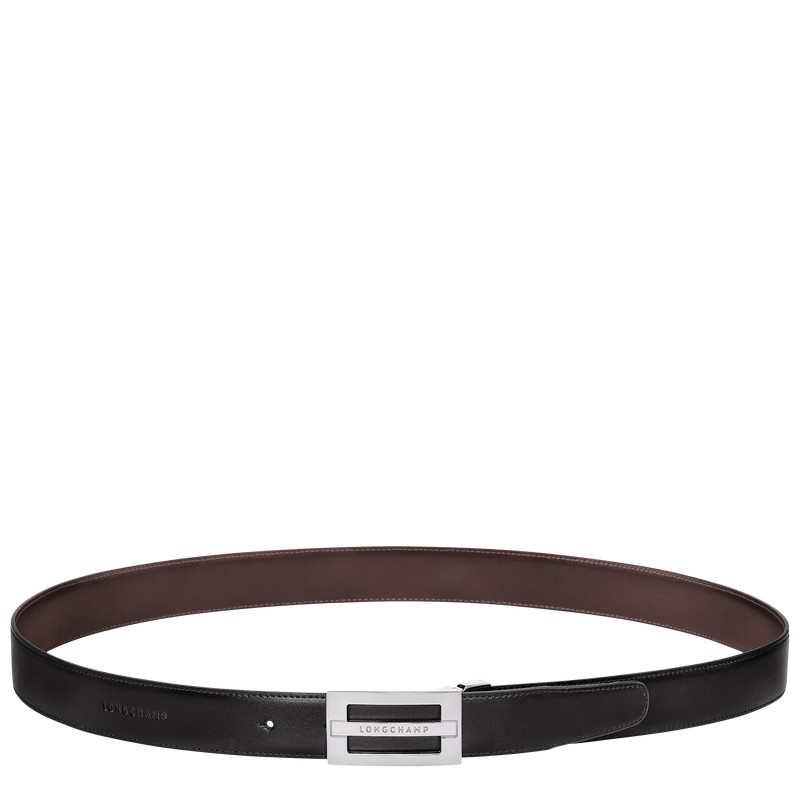 Longchamp Delta Box Men\'s belt - Leather Belts Black/Mocha | HN04-H2VK