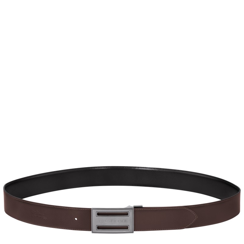 Longchamp Delta Box Men's belt - Leather Belts Black/Mocha | PG85-W7RN