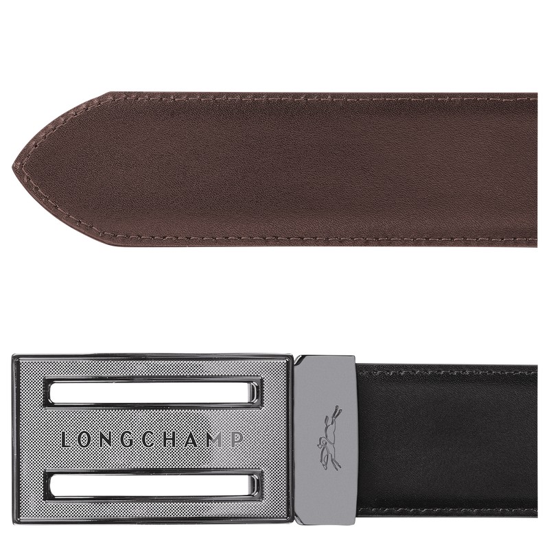 Longchamp Delta Box Men's belt - Leather Belts Black/Mocha | PG85-W7RN