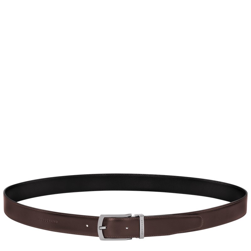 Longchamp Delta Box Men's belt - Leather Belts Black/Mocha | GR77-G5ZV