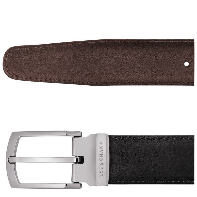 Longchamp Delta Box Men's belt - Leather Belts Black/Mocha | GR77-G5ZV