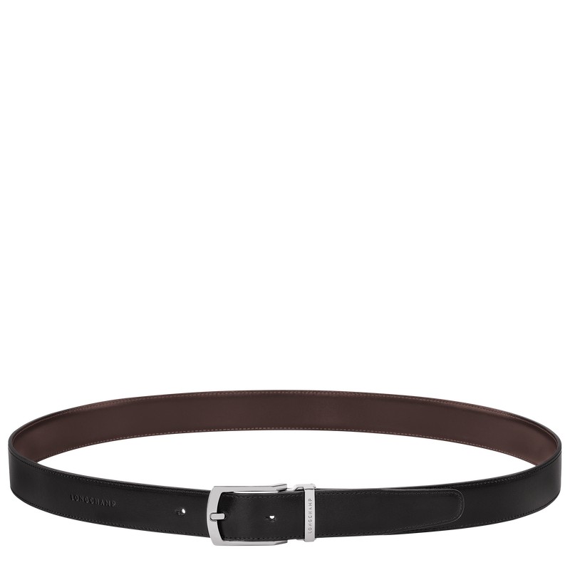 Longchamp Delta Box Men\'s belt - Leather Belts Black/Mocha | GR77-G5ZV