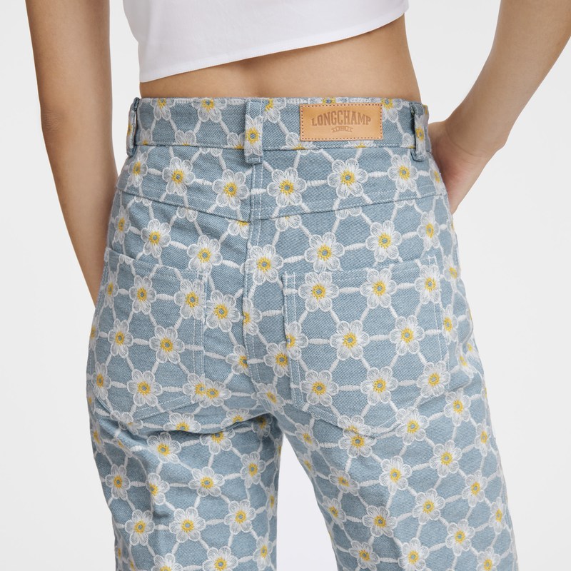 Longchamp Embroidered denim trousers - Denim Trousers & shorts Sky Blue | MN66-X2MF