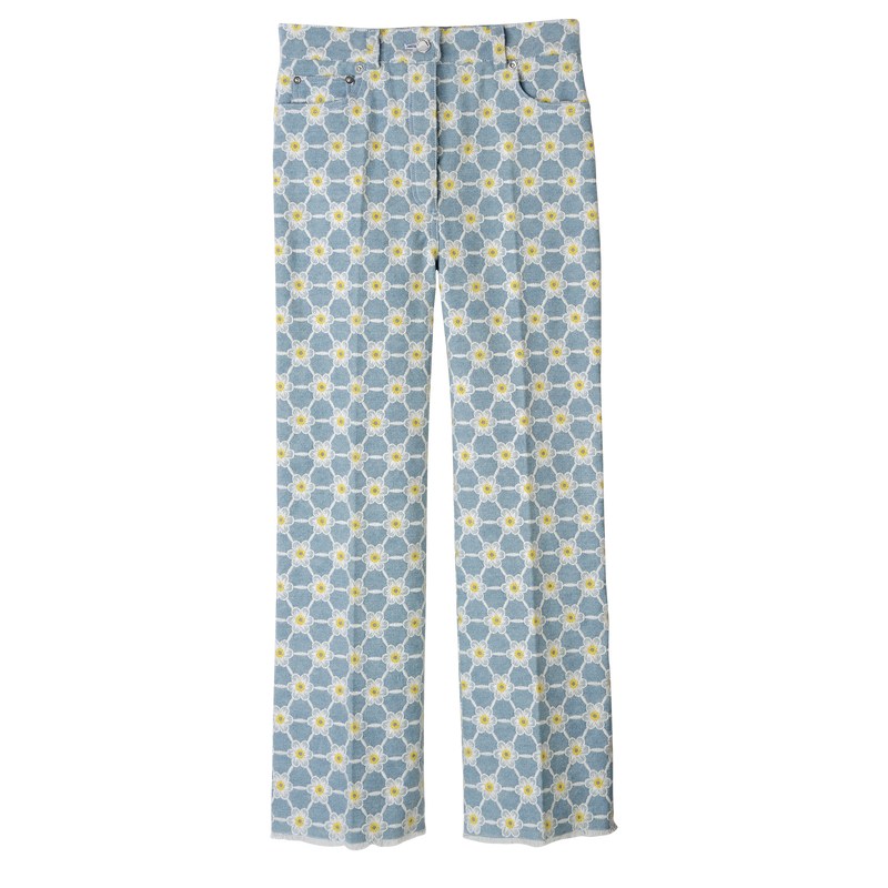 Longchamp Embroidered denim trousers - Denim Trousers & shorts Sky Blue | MN66-X2MF