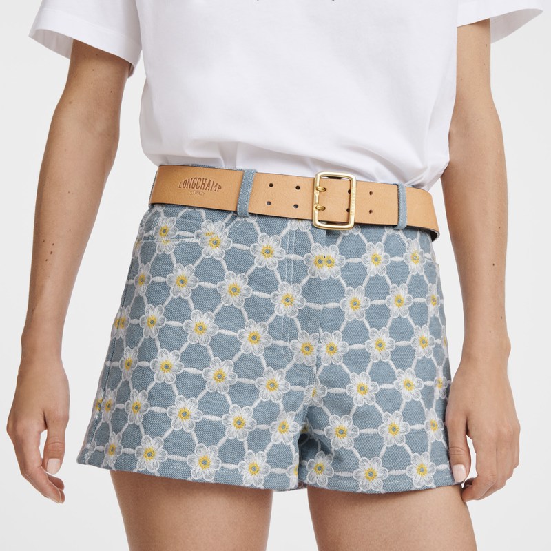 Longchamp Embroidered shorts - Denim Trousers & shorts Sky Blue | WM97-R5OT